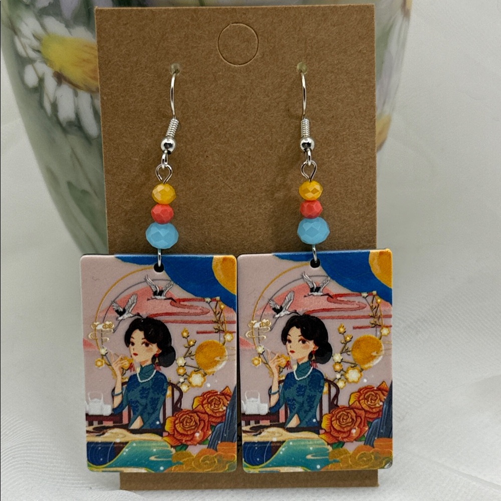 Colorful Acrylic Anime style Japanese Earrings glass Beaded Accents kawaii